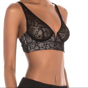 Free People Tameeka Underwire Bra Black Lace Sz L
